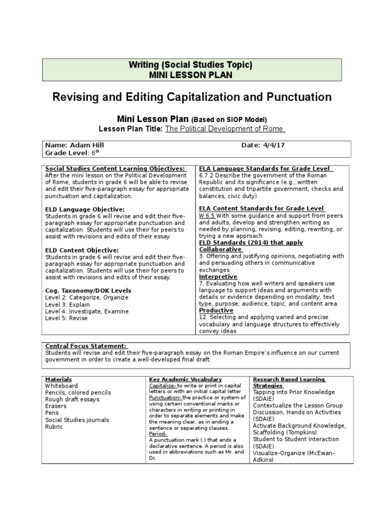 Writing Lesson Plan PDF Educational Assessment Reading Comprehension