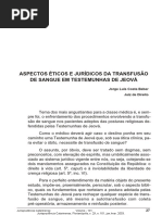 BEBER, Jorge Luis Costa. Aspectos Éticos e Jurídicos da Transfusão de Sangue em Testemunhas de Jeová (Jurisprudência Catarinense)