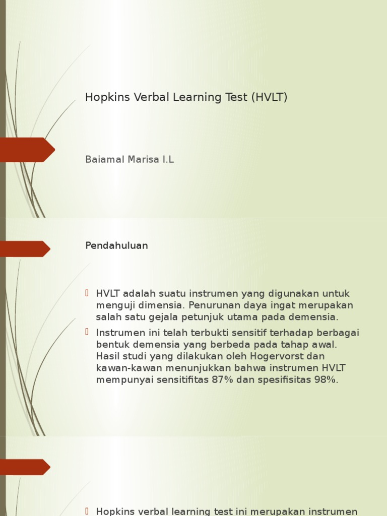 Uji Daya Ingat dengan HVLT | PDF | Kajian Bahasa Asing | Pengembangan Diri