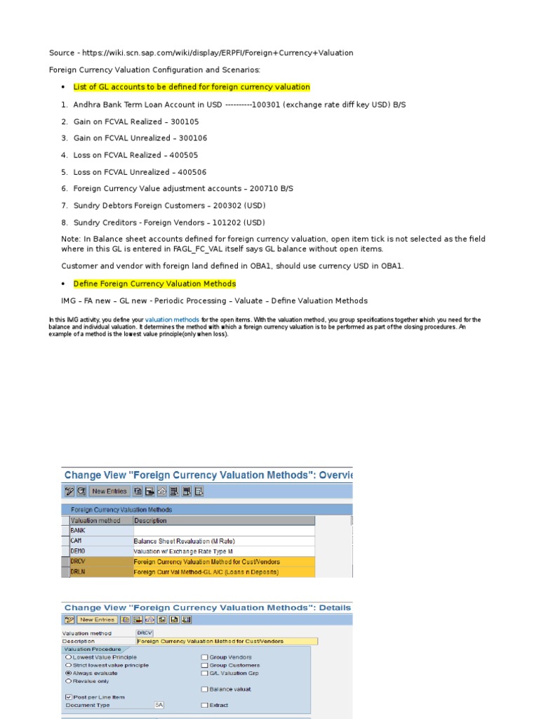 Scenarios For Sap Fcv Exchange Rate Valuation Finance