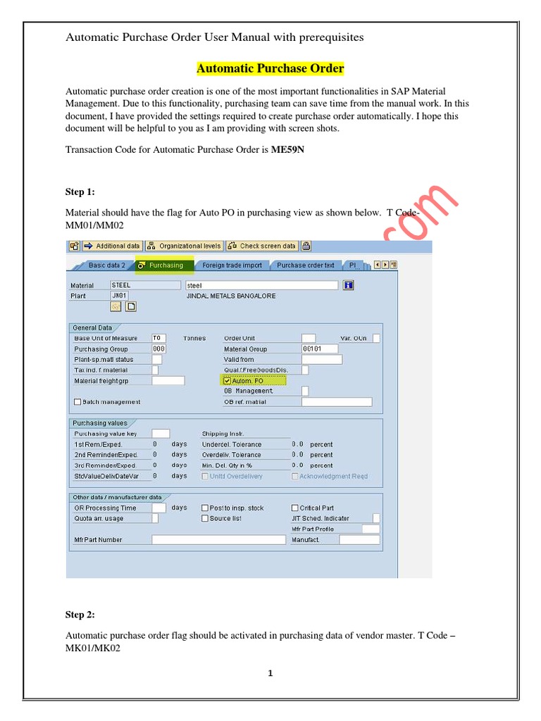 Automatic Purchase Order Creation Guide | PDF | Computing | Software