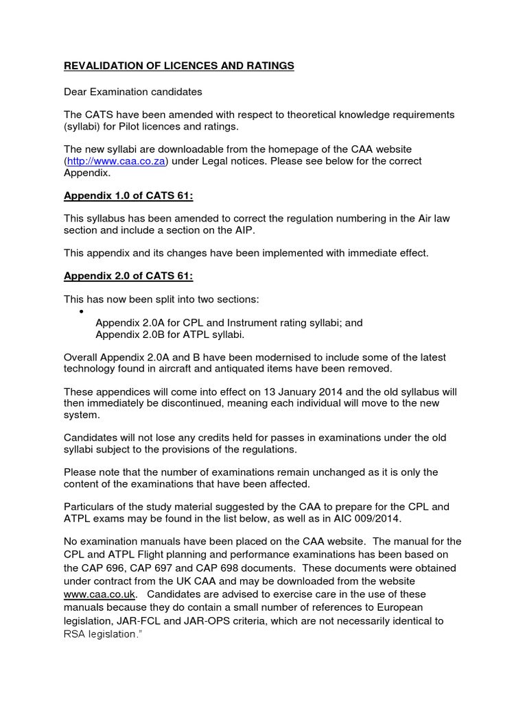 ATPL and CPL Syllabus Updates | PDF | Syllabus | Test (Assessment)
