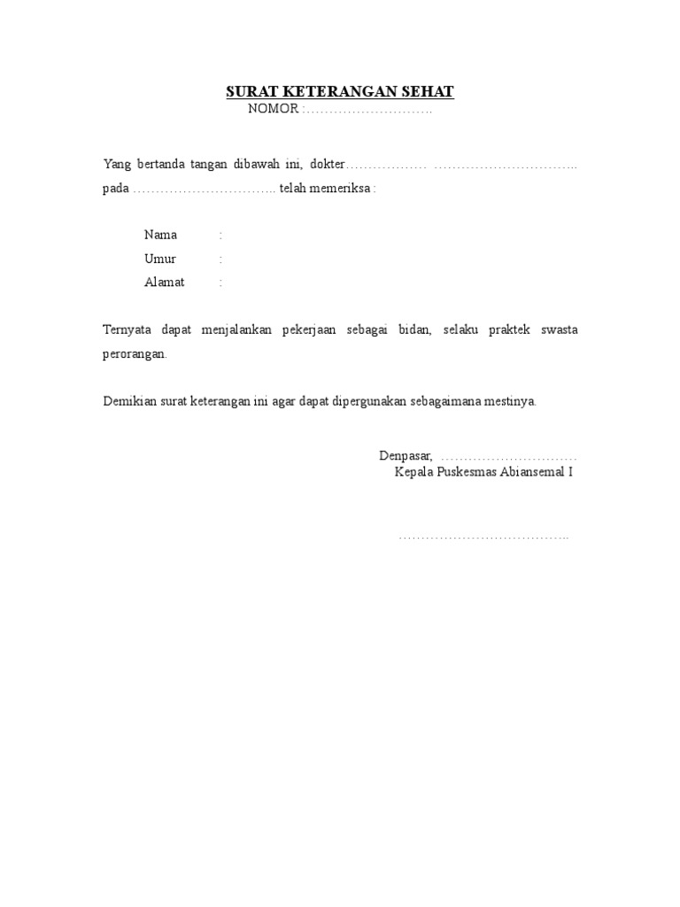 Contoh Surat Keterangan Sehat Dari Dokter Pdf Nusagates