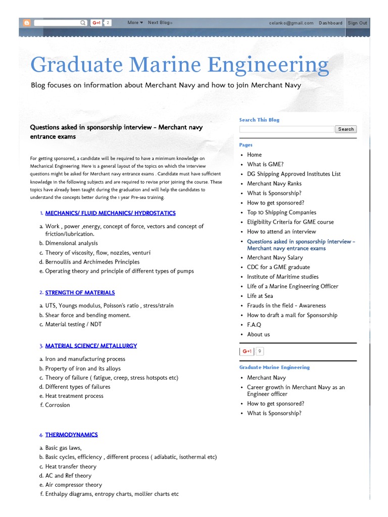 Graduate Marine Engineering Questions Asked in Sponsorship Interview