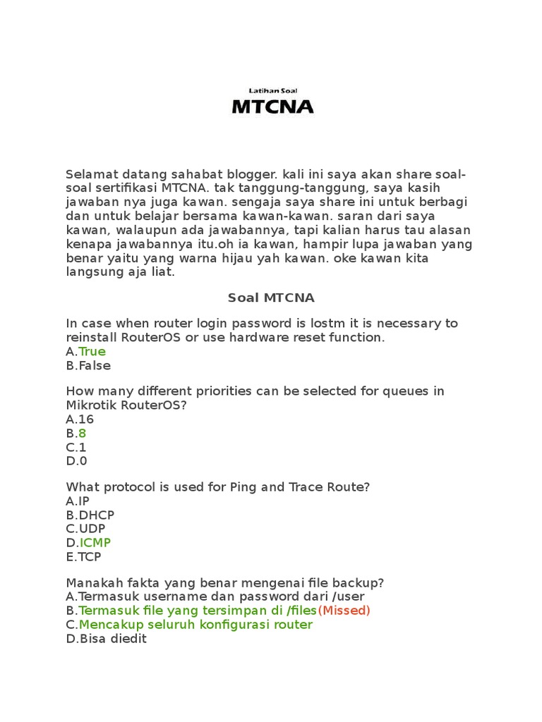 Soal Mtcna Dan Jawabannya Studi Indonesia