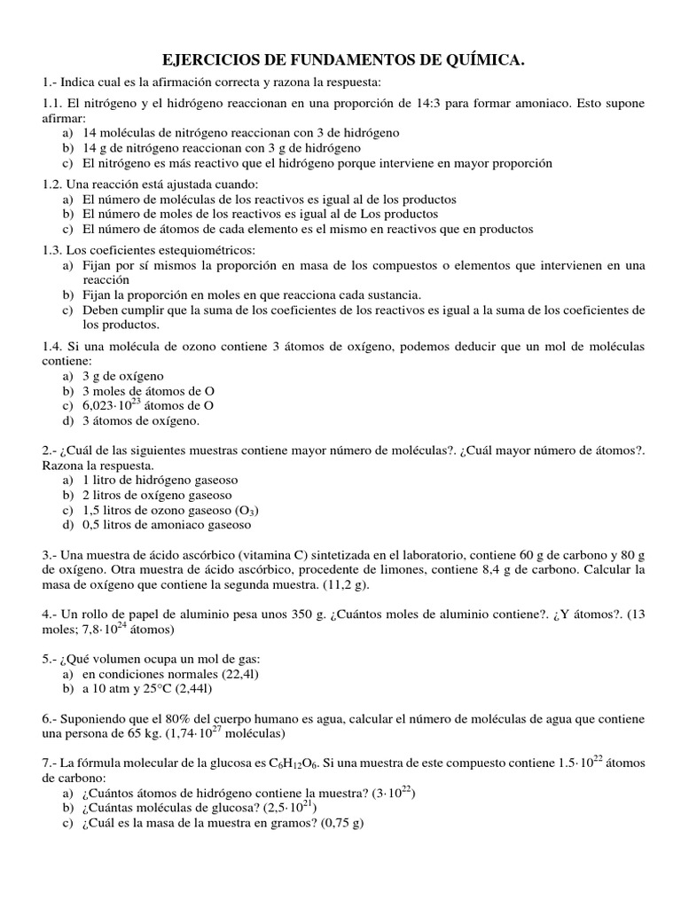 Ejercicios de Estequiometría y Gases | PDF | Gases | Mole (Unidad)