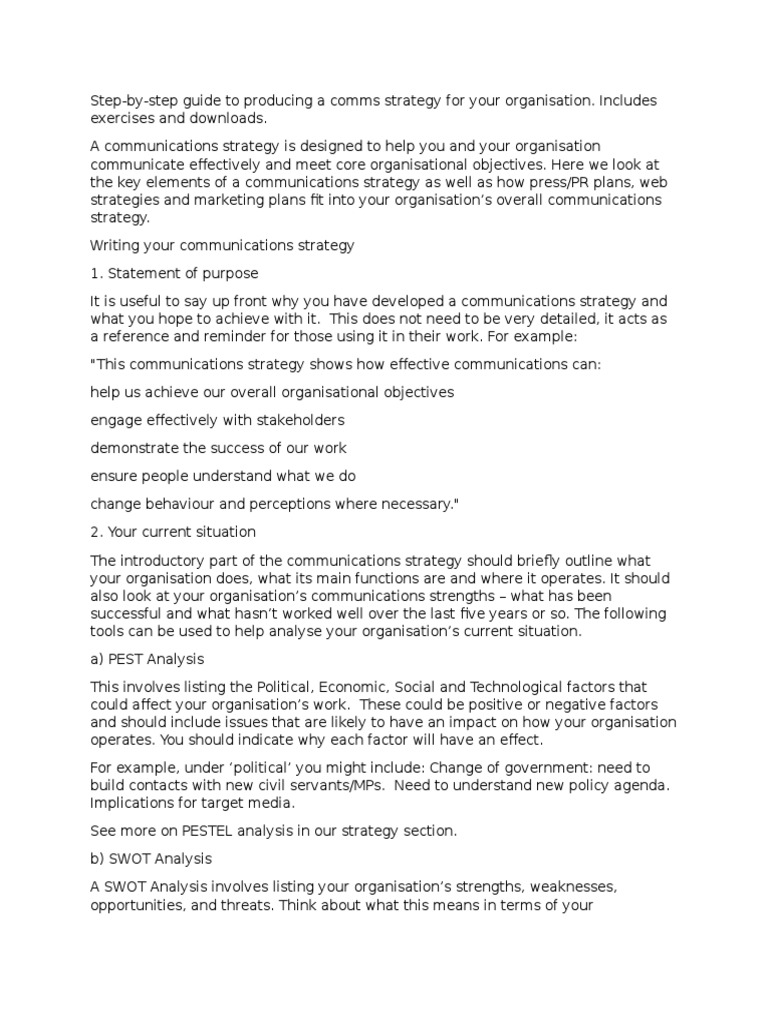 Create a Communications Strategy Guide | PDF | Swot Analysis ...
