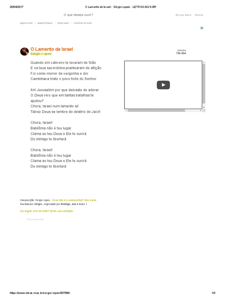 O Lamento De Israel Sérgio Lopes Letras Mus Pdf Israel
