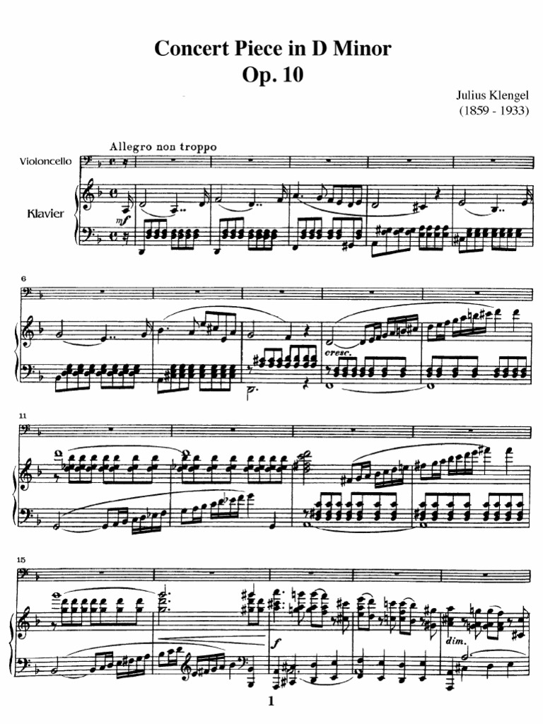 Klengel Concert Piece in D Minor Op10 Cello Piano PDF