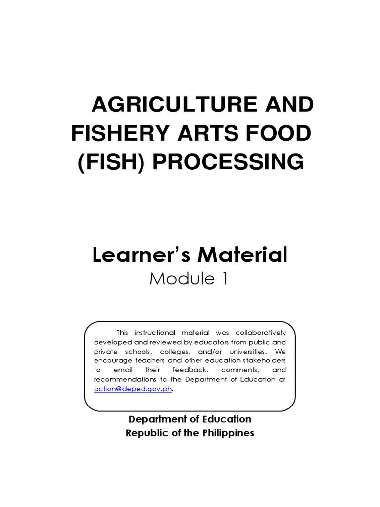 Agriculture and Fishery Arts Food (Fish) Processing MODULE 1 PDF Entrepreneurship