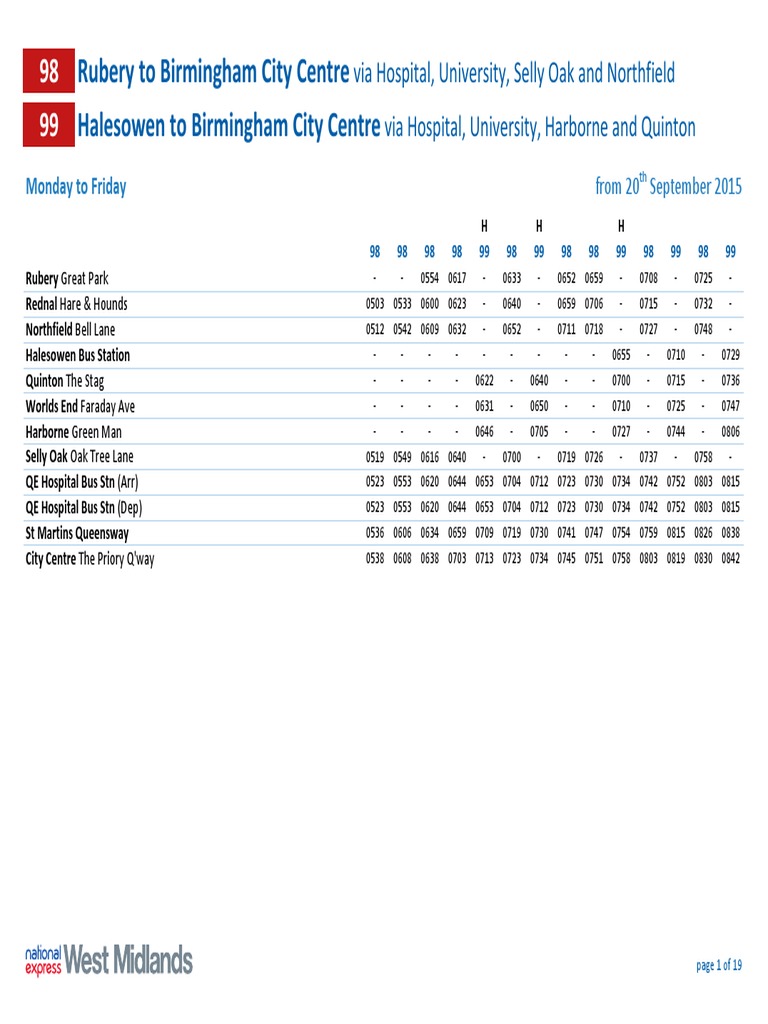 Birmingham Bus Timetable | PDF