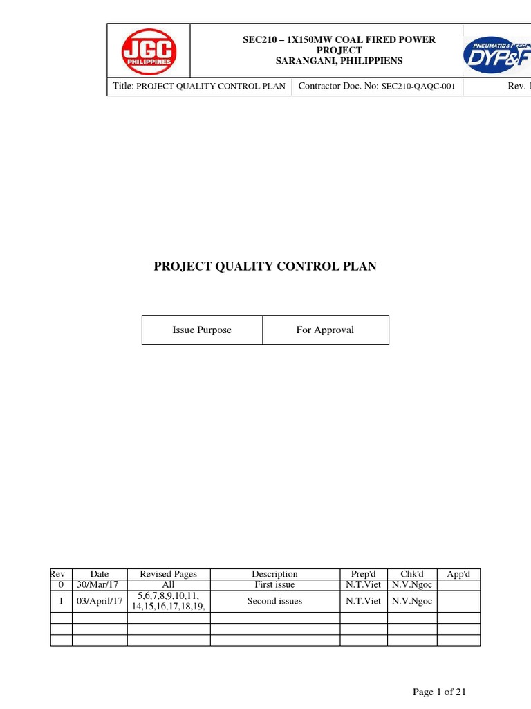 Quality Control Plan for SEC210 Project | PDF | Quality Assurance ...