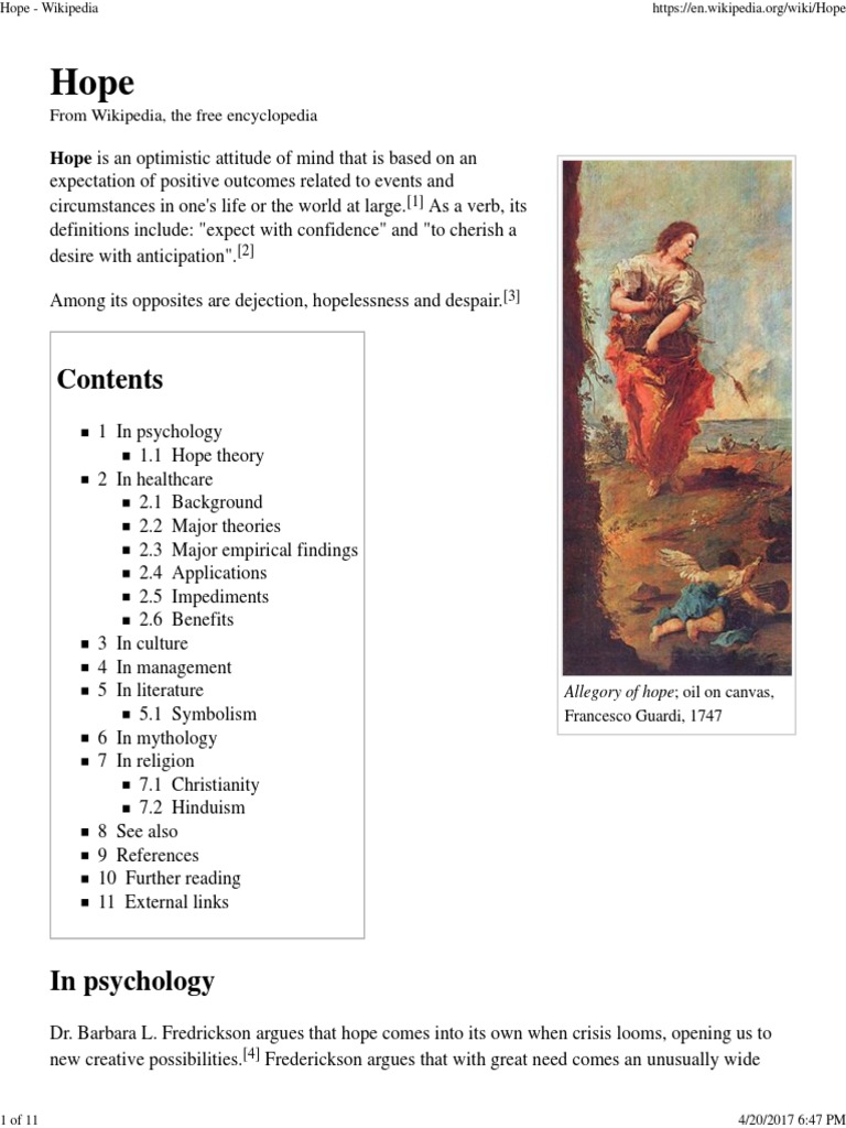 Hope Wikipedia Hope Positive Psychology