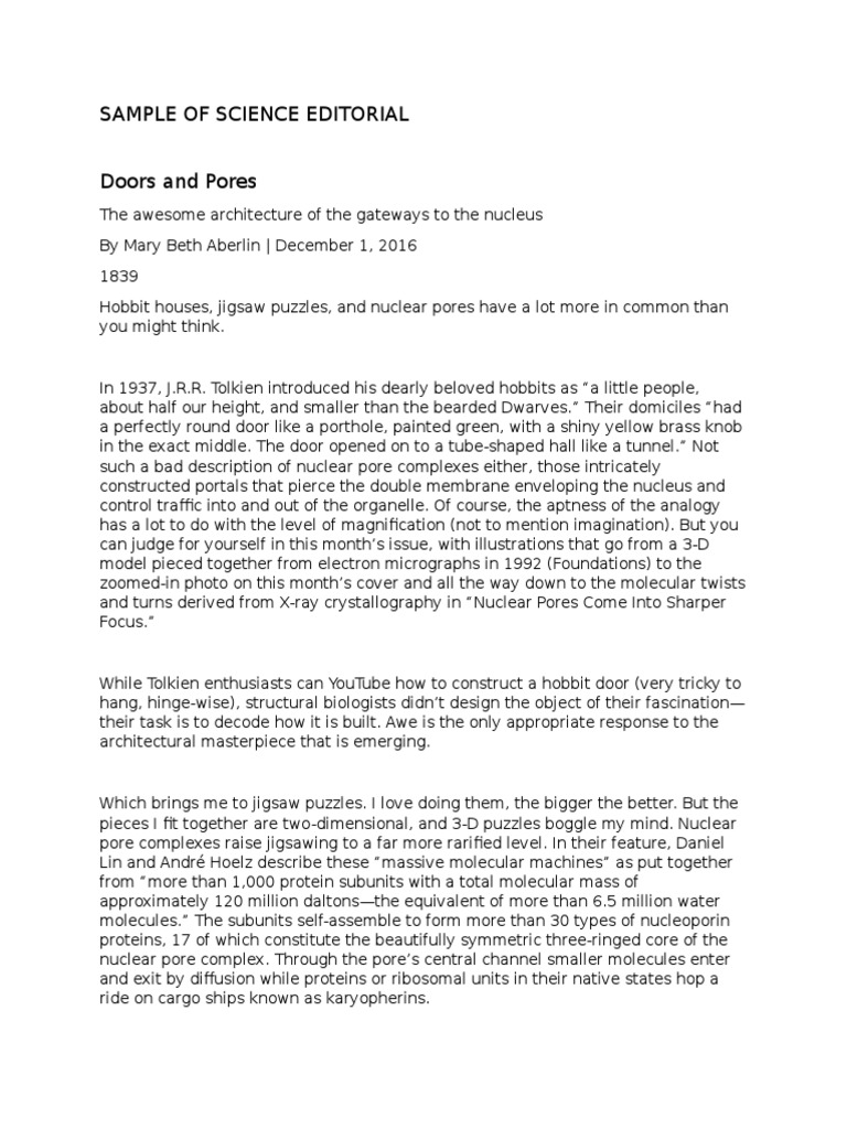 Sample of Science Editorial Mars Dna