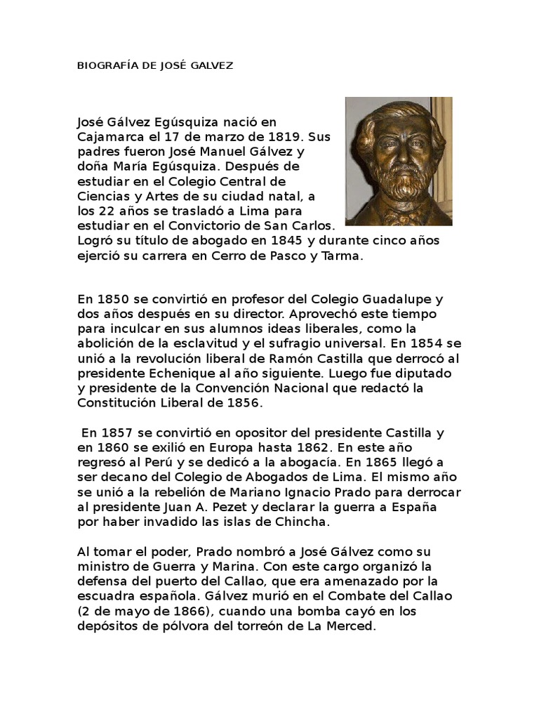 Biografía de José Galvez | PDF | América del Sur | Agitación