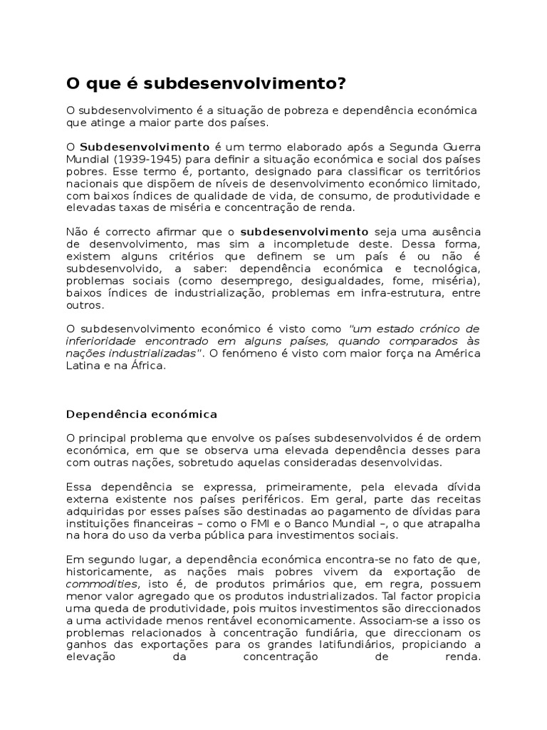 O Que É Subdesenvolvimento | PDF | Economia | Indústrias