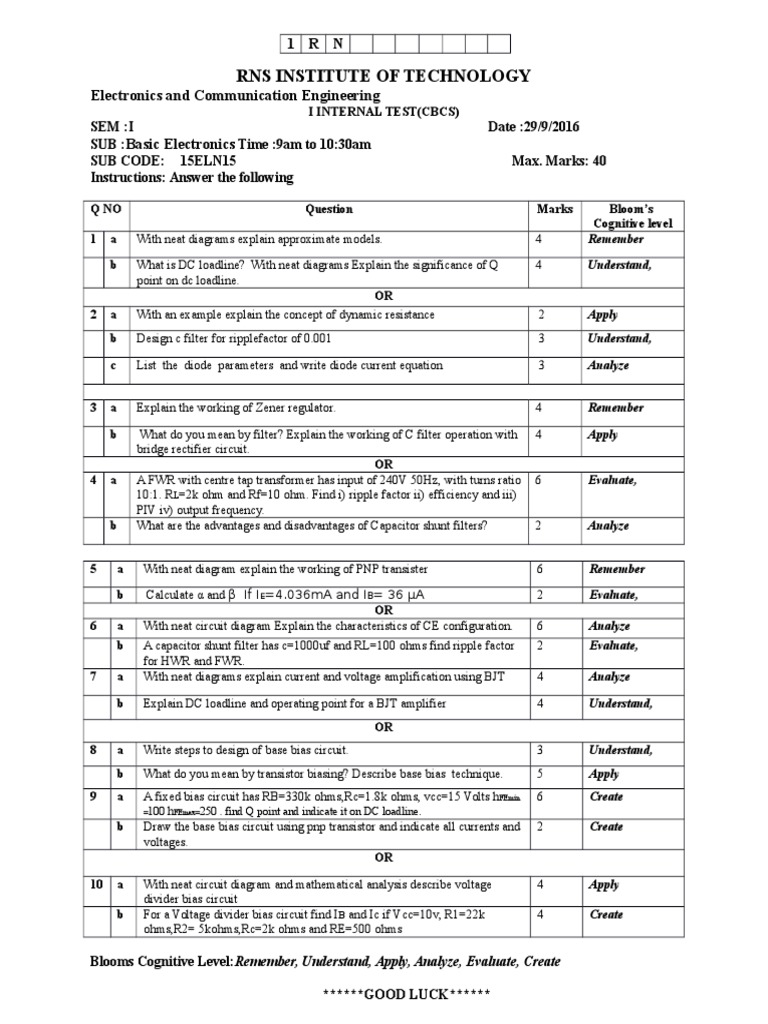 Basic Electronics Test Questions | PDF | Bipolar Junction Transistor ...