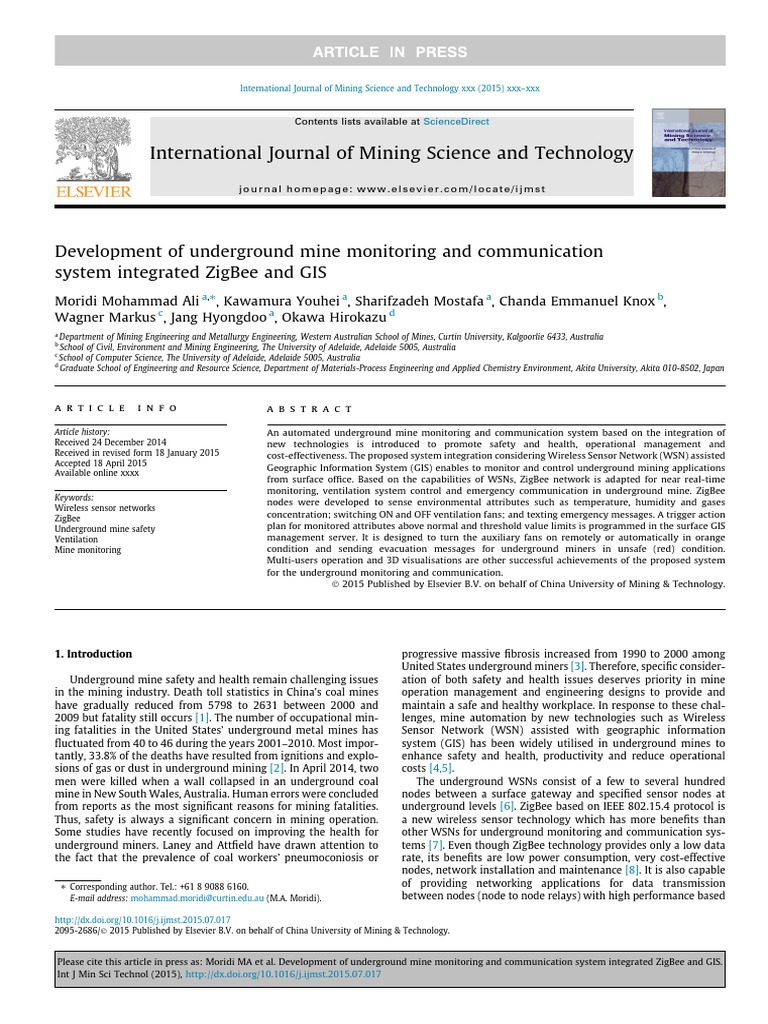 Underground Mine Monitoring with ZigBee & GIS | PDF | Geographic ...
