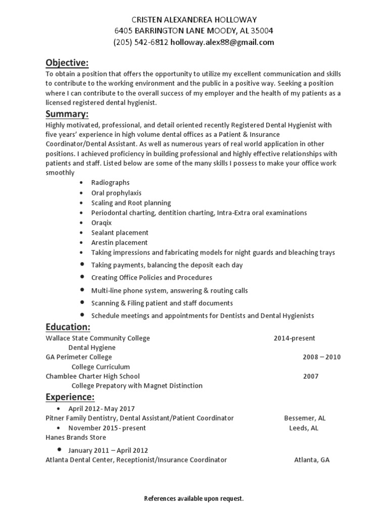 Objective Cristen Alexandrea Holloway 6405 Barrington Lane Moody, Al