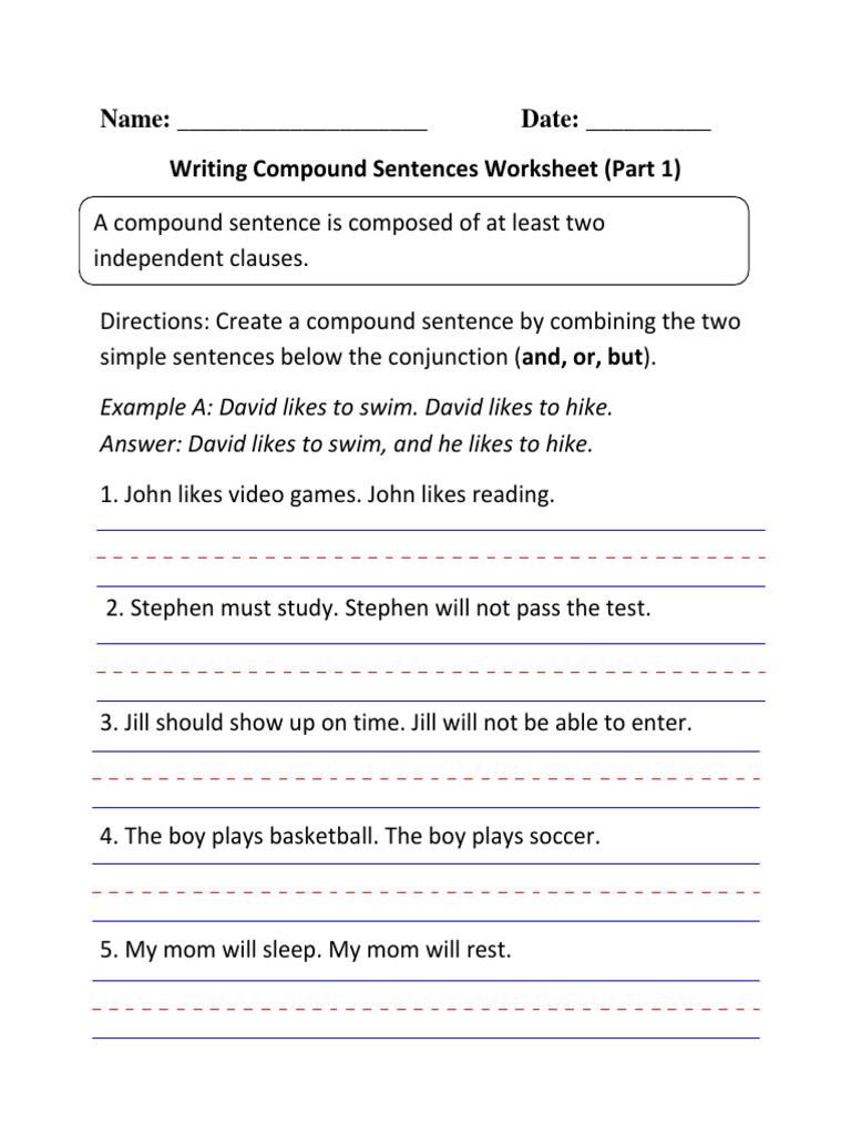 Compound Sentences Writing P 25 Beginner  PDF Throughout Compound Sentences Worksheet Pdf
