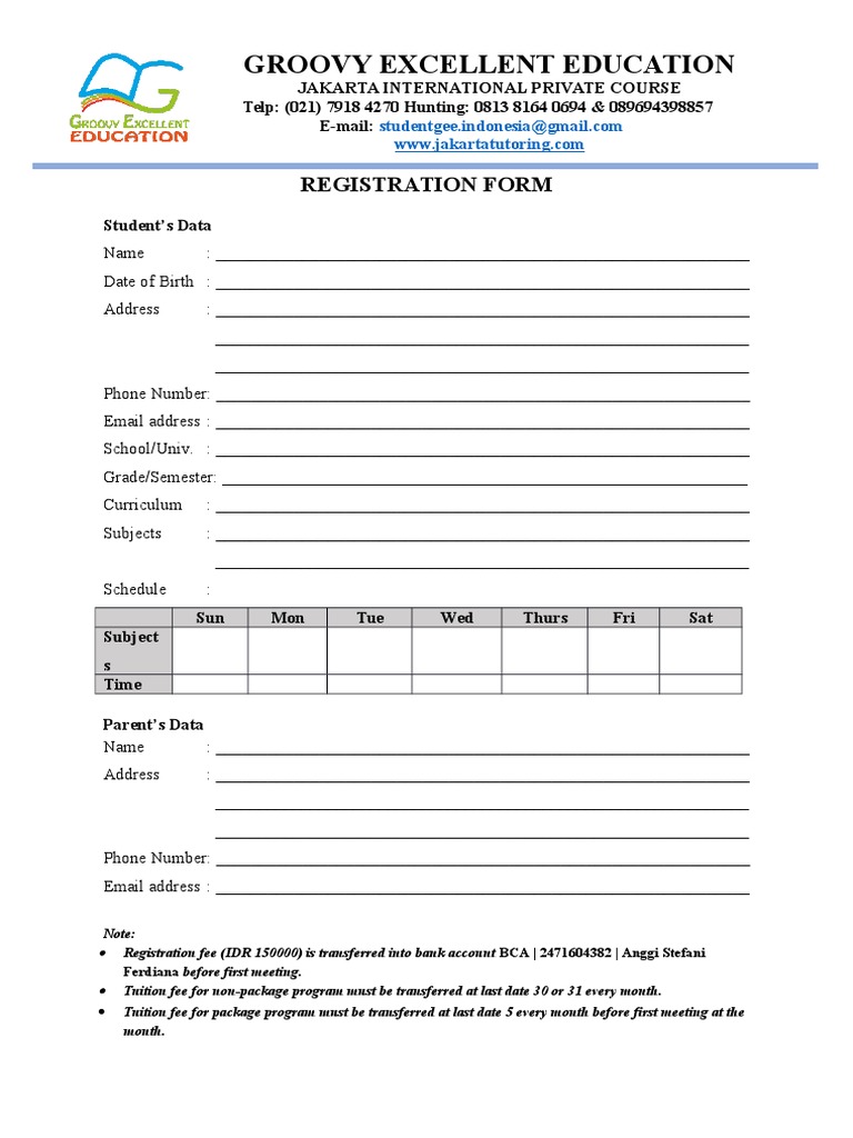 Jakarta International Course Registration | PDF