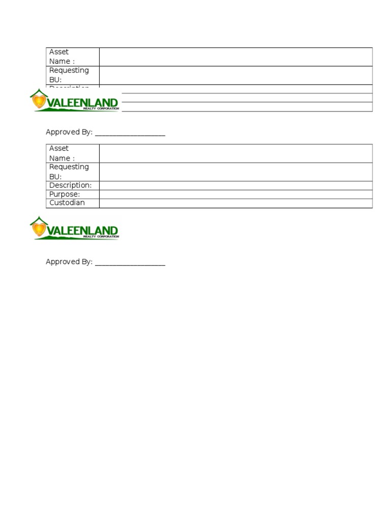 Asset Name: Requesting BU: Description: Purpose: Custodian | PDF