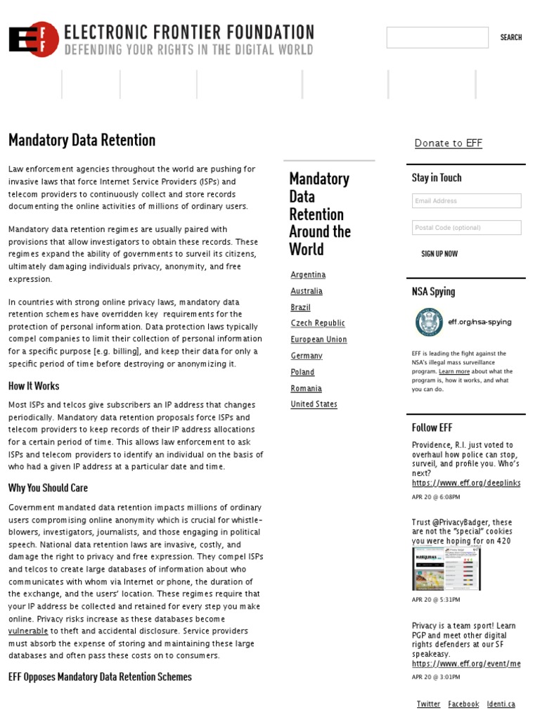 Mandatory Data Retention | Electronic Frontier Foundation | Internet ...