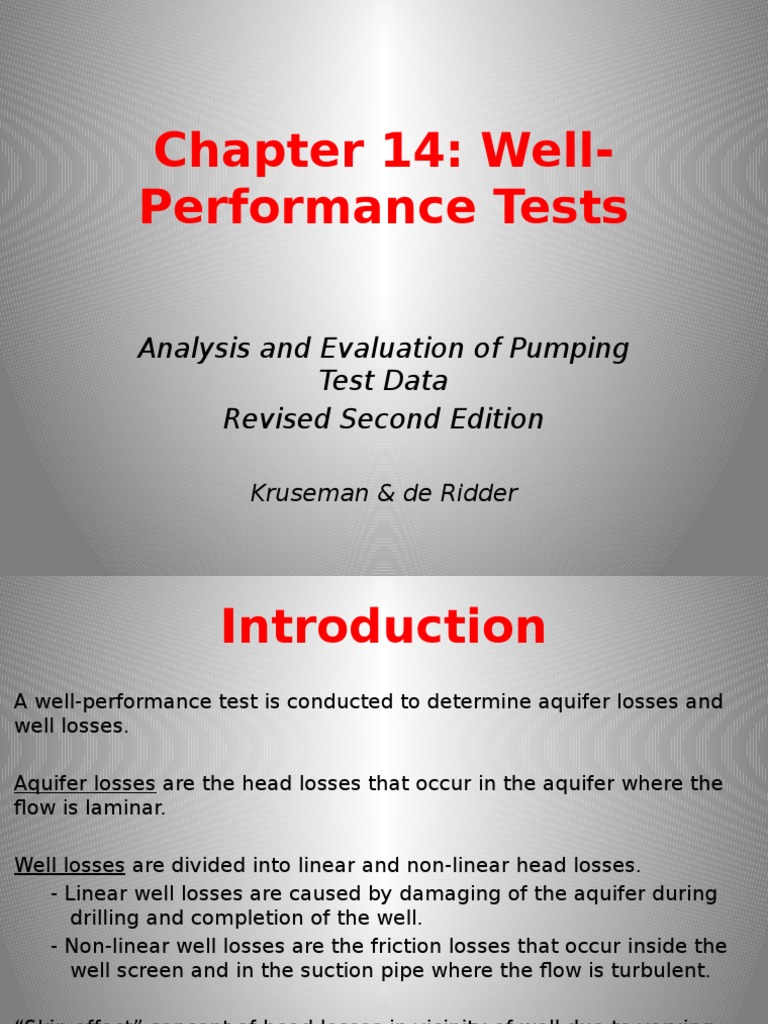 Chapter 14: Well-Performance Tests: Analysis and Evaluation of Pumping ...