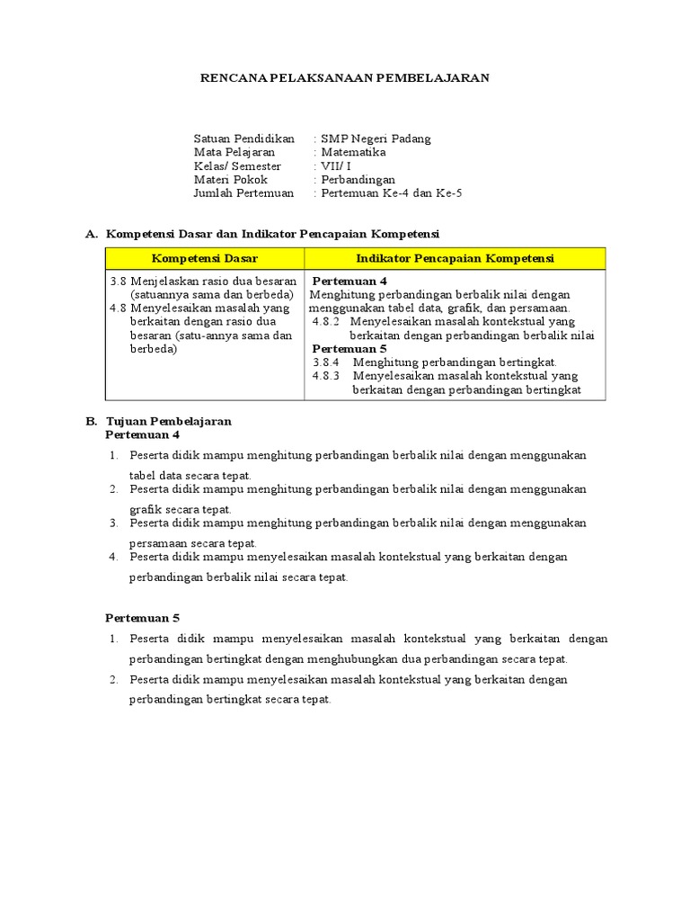 Rpp Perbandingan Berbalik Nilai