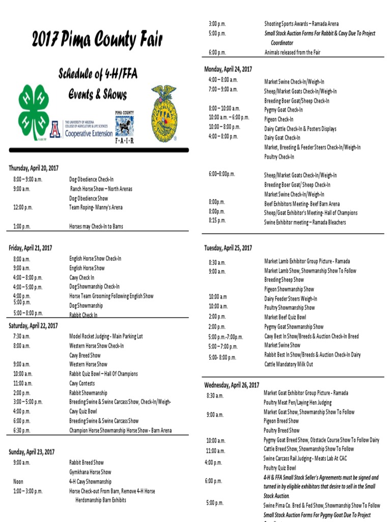 201 Pima County Fair Schedule of 4H/FFA Events & Shows PDF Goat