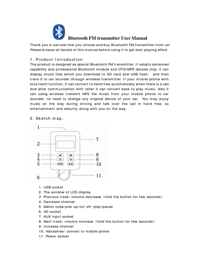 H8171 Bluetooth FM Transmitter User Manual Bluetooth Transmitter