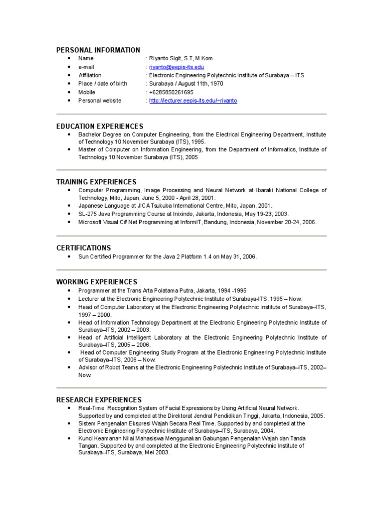 Riyanto Sigit: CV and Achievements | PDF