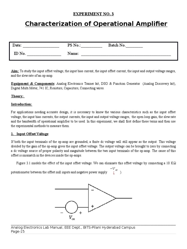 Characterization of Operational Amplifier PDF Operational Amplifier