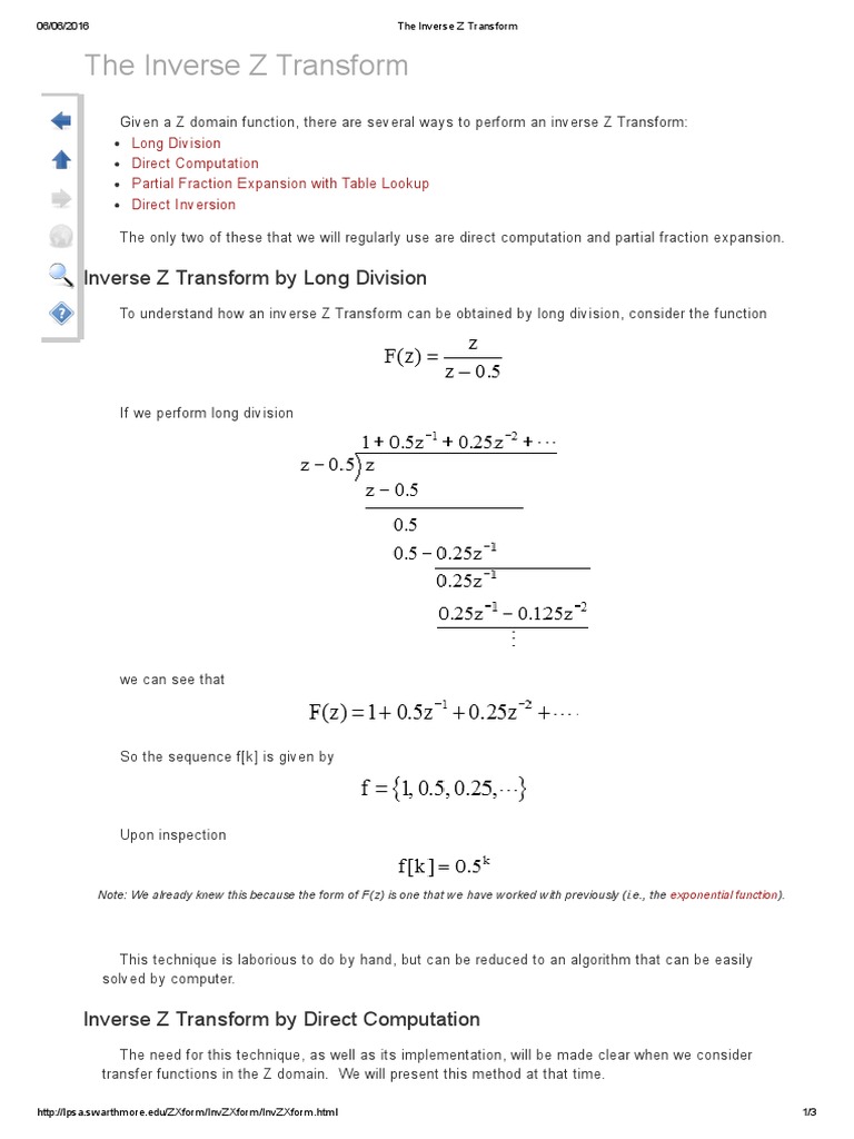 The Inverse Z Transform Pdf Fraction Mathematics Function