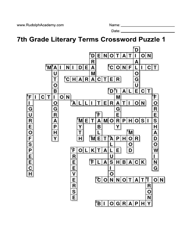 7th Grade Literary Terms Crossword Puzzle 1 Solution Puzzles Games 7th Grade Literary Terms Crossword Puzzle 1 Solution Puzzles Games