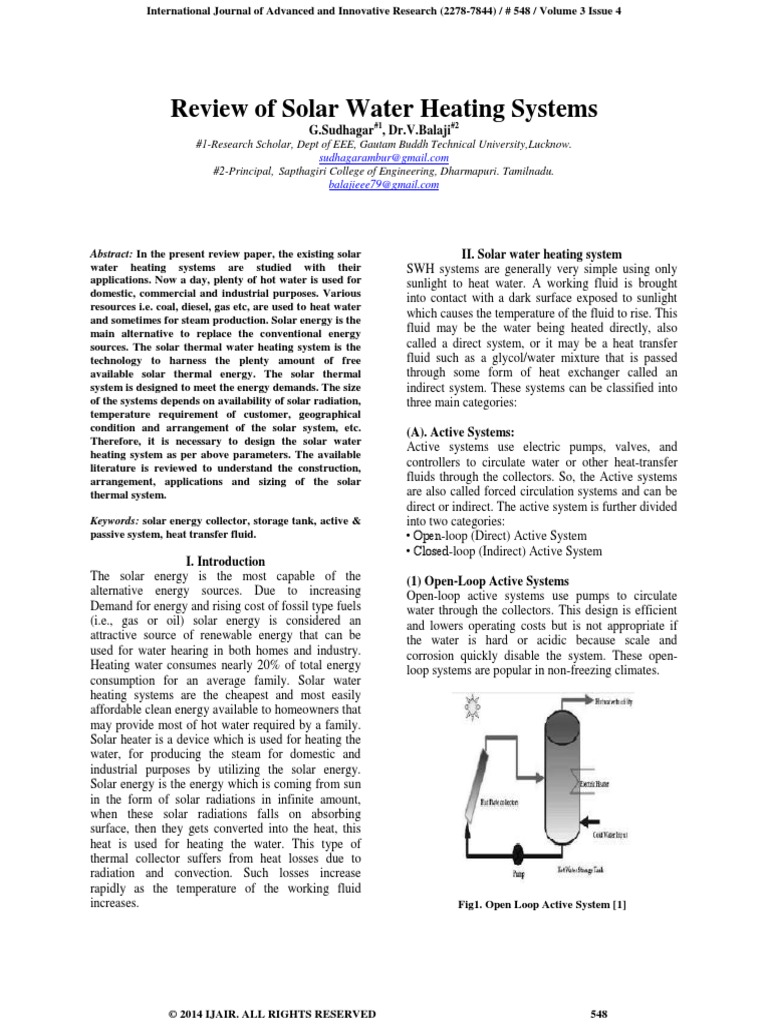 Review Of Solar Water Heating Systems Water Heating