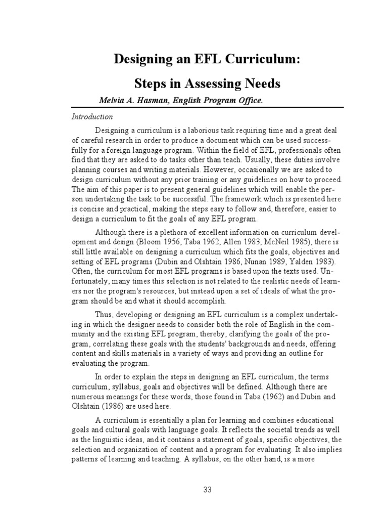 EFL Curriculum Design: Needs Assessment Steps | PDF | English As A ...