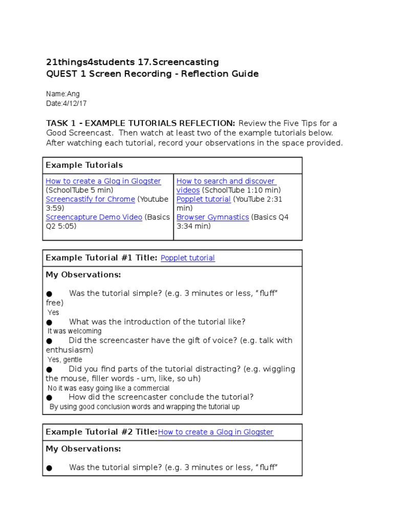 Screencasting Reflection Guide | PDF | Computing And Information Technology