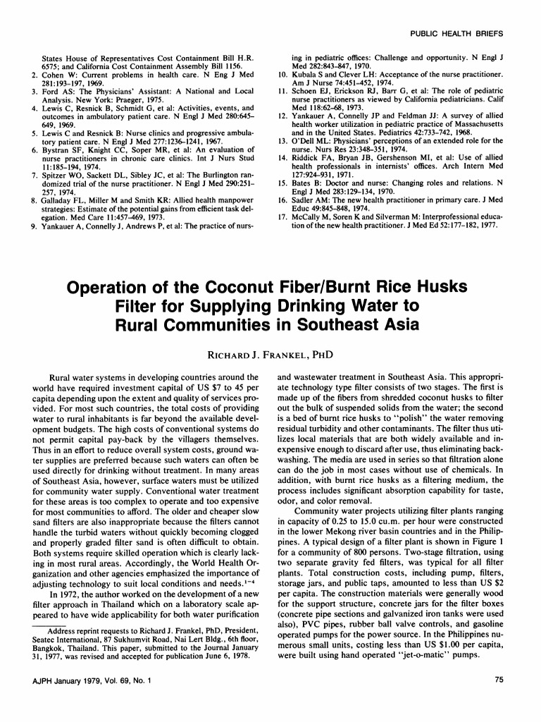 Coconut Husk Filter Water Treatment Filtration