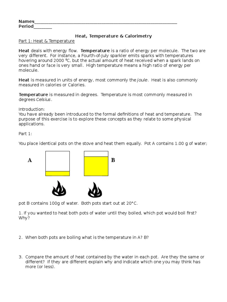 Pogil Heat And Calorimetry Heat Celsius