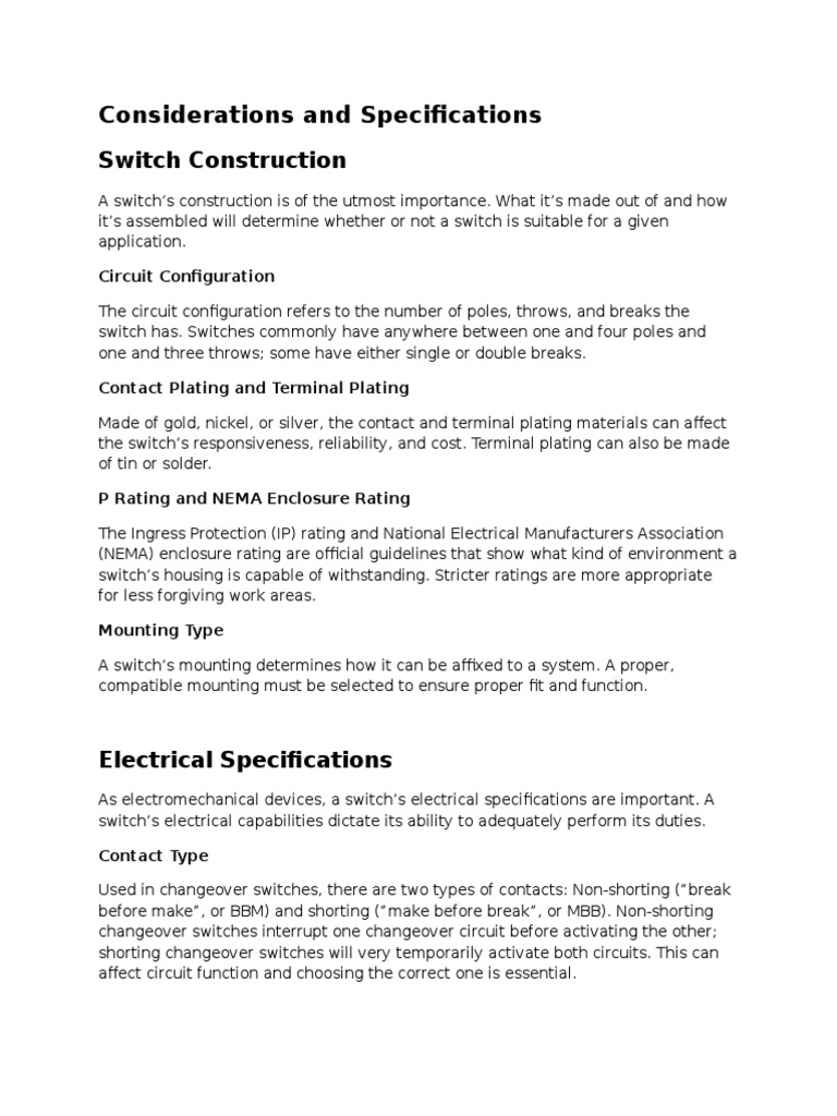 Considerations and Specifications | PDF | Switch | Dielectric