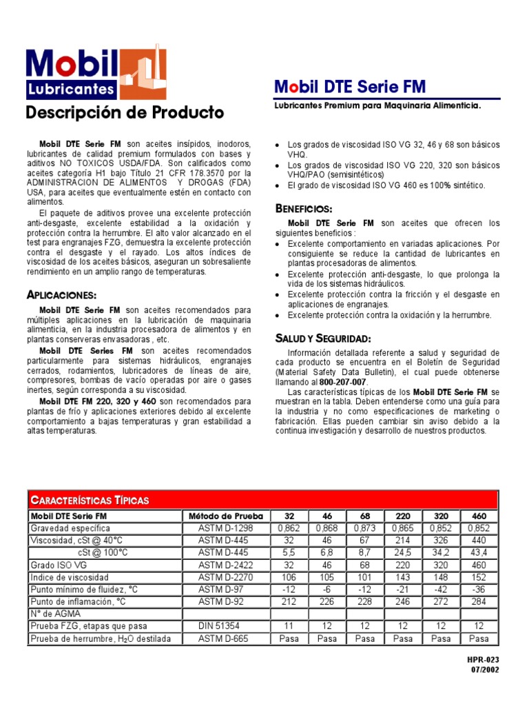 Mobil DTE Serie FM | PDF | Lubricante | Engranaje