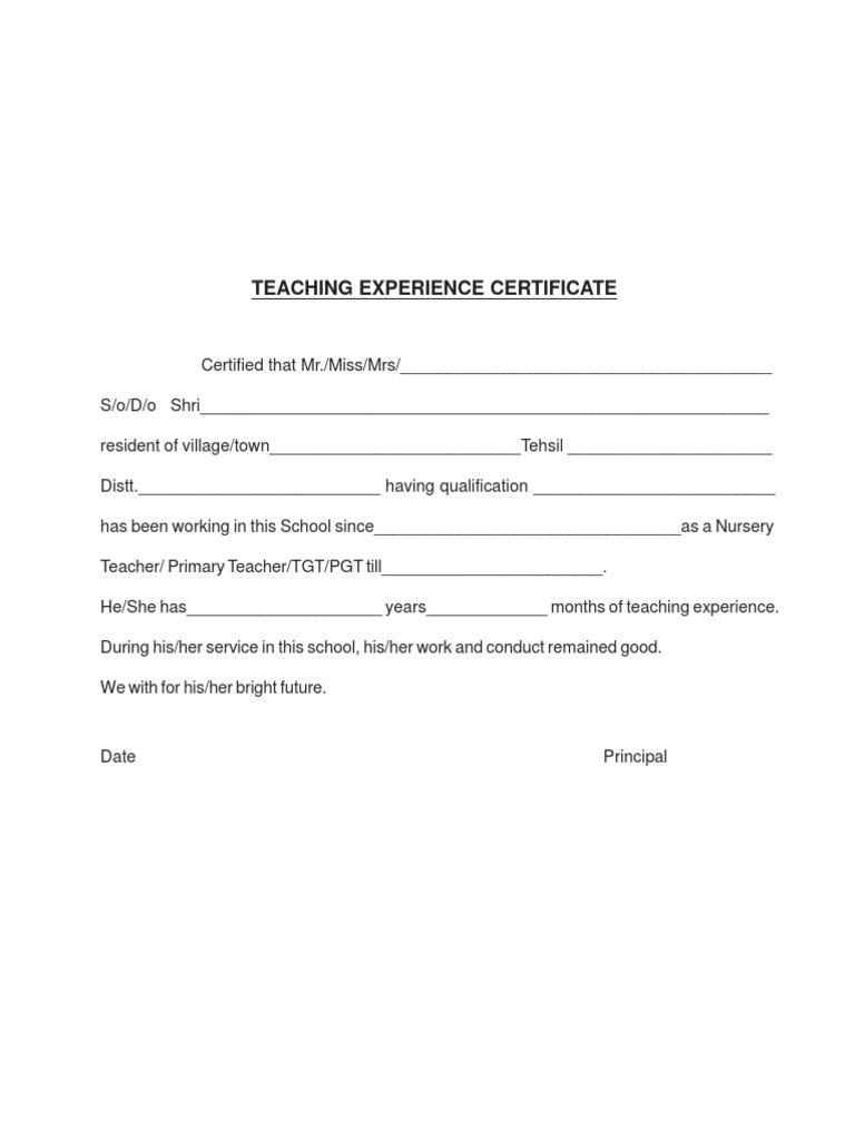 Teaching Experience Certificate Format | PDF | Business