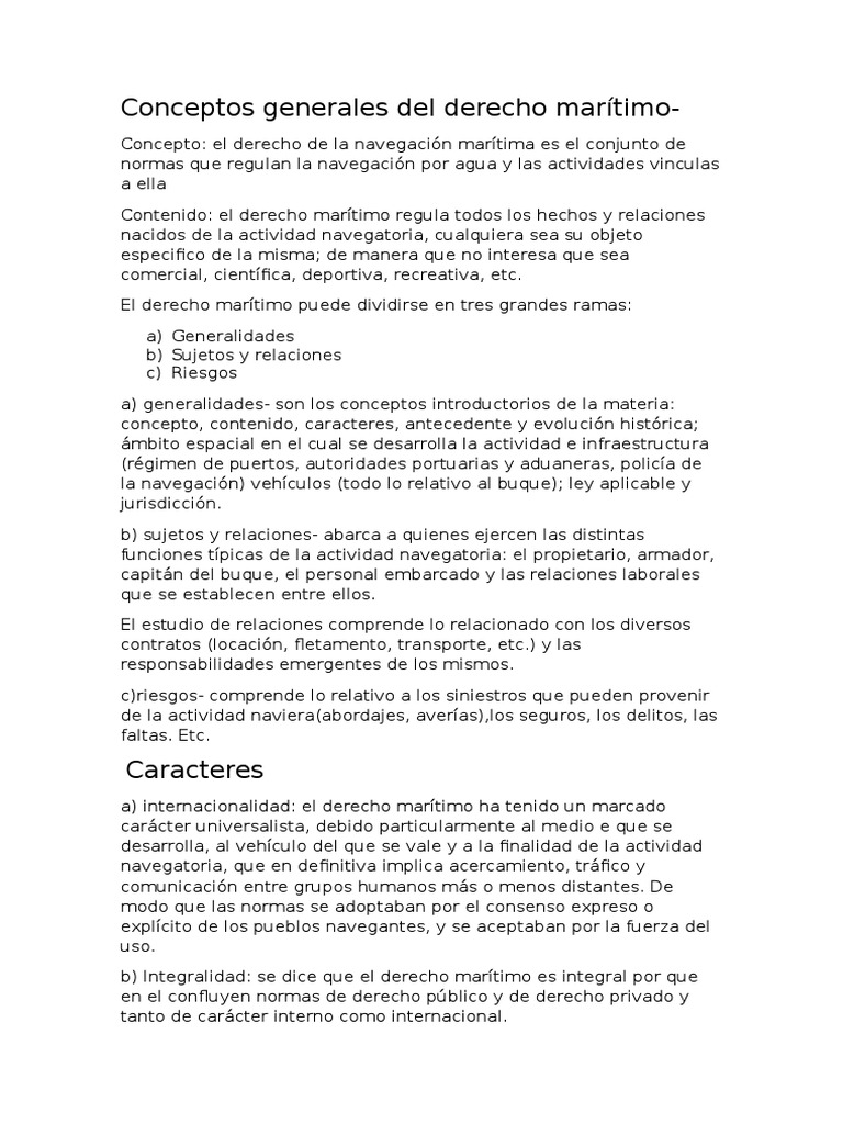 Conceptos Generales Del Derecho Marítimo Comparacion Con