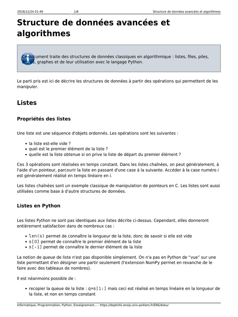 Structure de Donnees Avancees Et Algorithmes | PDF | Python (Langage de ...