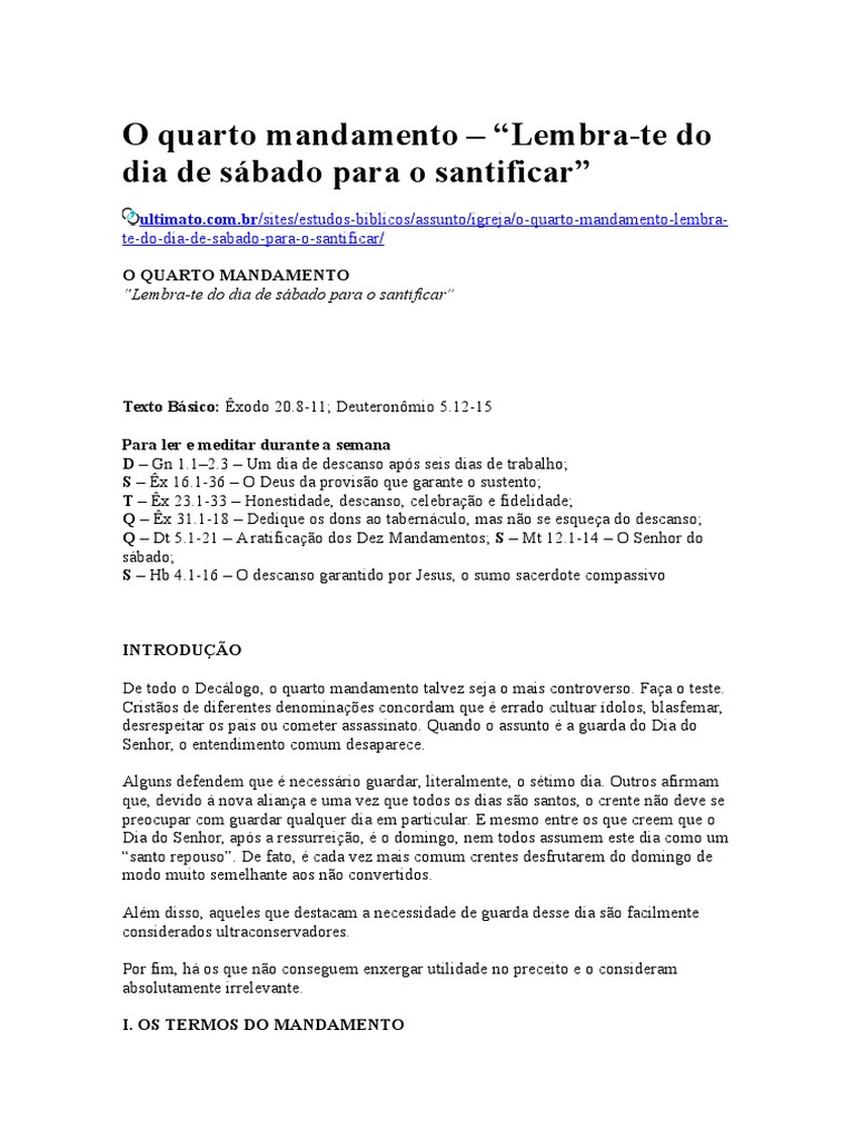 O Quarto Mandamento | PDF | Os Dez Mandamentos | Jesus