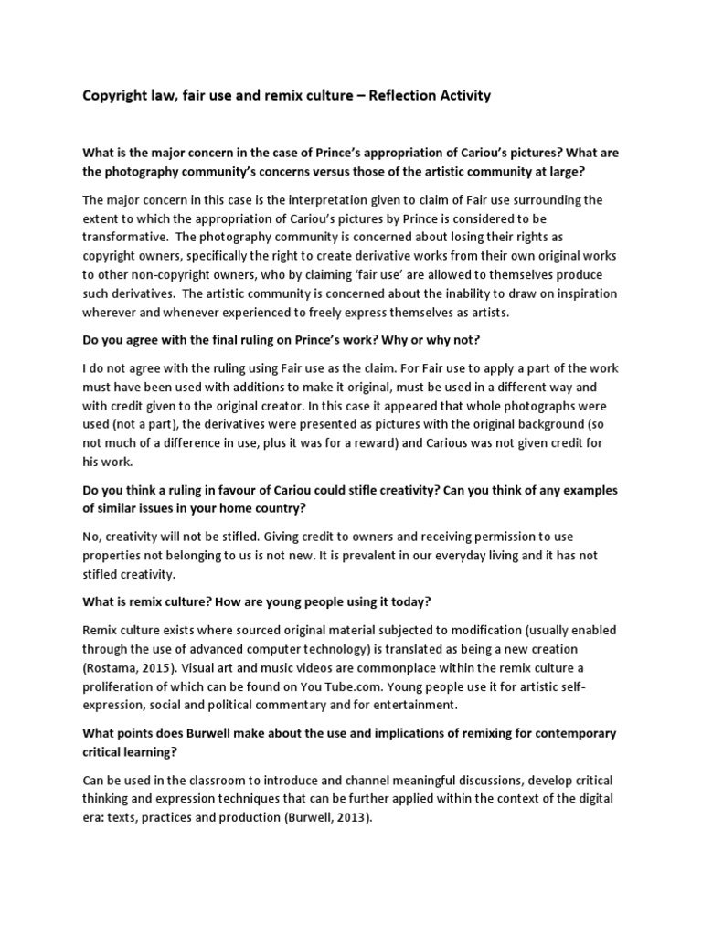 Reflection Copyright Law Fair Use Remix Culture | PDF | Fair Use 