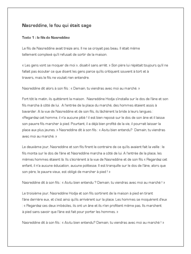 Les 22 Meilleures Histoires De Nasreddin Hodja Pdf