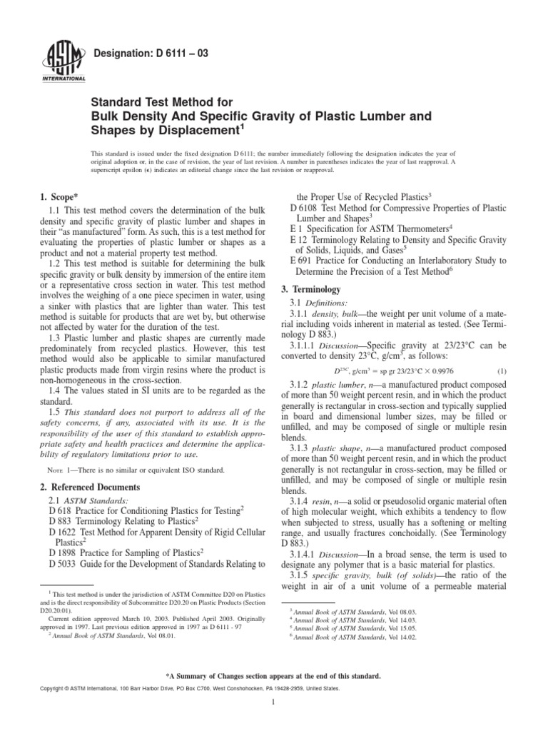 D6111 | PDF | Density | Weight