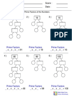 Name: Teacher: Date: Score:: Find The Prime Factors of The Numbers